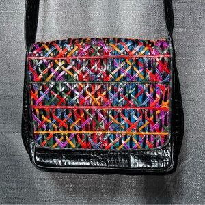 Sharif Vibrant Woven Crossbody Bag with Black Trim Vintage